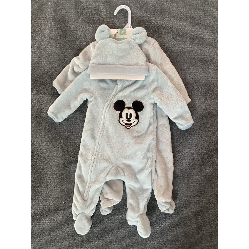 NWT Set Of 2 Disney Mickey Mouse 3-6 Month Ultra soft Sleepers With Hat